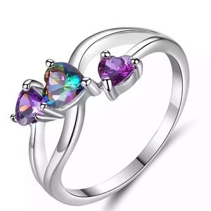 Double Heart Rainbow CZ Ring New